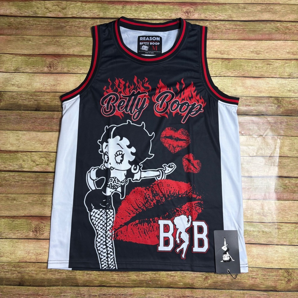 NWT REASON x Betty Boop Cropped Jersey Mesh Tank sz M Read Description Kidcore